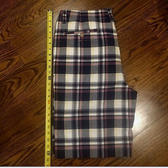 NAUTICA Mens Navy Blue Red White Plaid Flat Front Longer Length Shorts Sz 34 - Picture 7 of 8